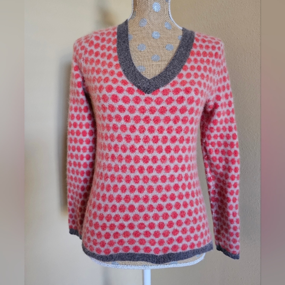 Willi Smith Wool Angora Nylon Blend Polka Dot Sweater Elbow Patches Medium